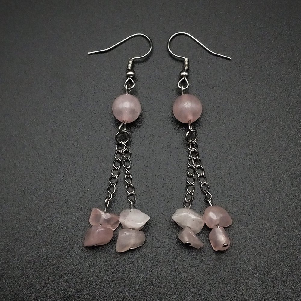 Rose Quartz Gemstone Chakra Healing Earrings Valentine's Day Handmade Jewelry - Picture 3 of 10